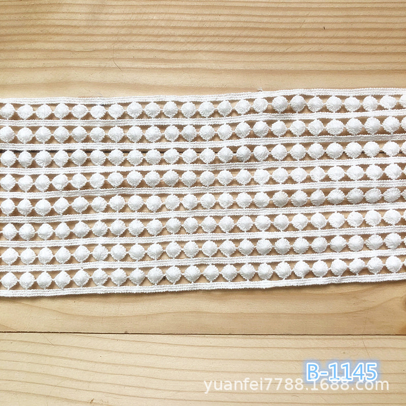 B-1145-1双边8排全纯棉水溶圆点刺绣蕾丝花边家纺洋装辅料批发