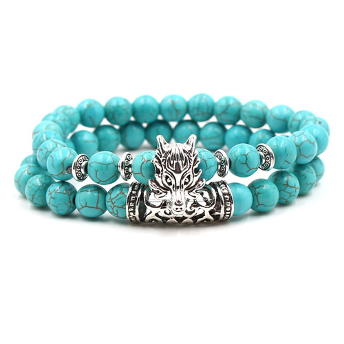 2pcs natural turquoise stone bracelets for women girls yoga hand string of beads turquoise beads elastic energy bracelet