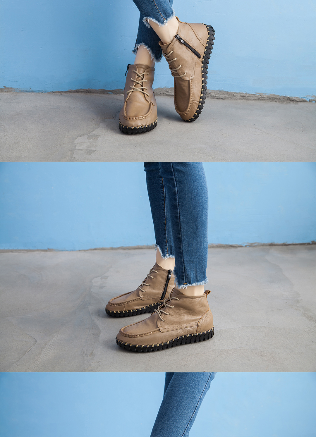 ShoeVault Xinrui 2023 Autumn Winter New Retro Short Soft Sole Comfortable Genuine Leather Flat Casual Single Boots Cotton Shoes_voghion.com