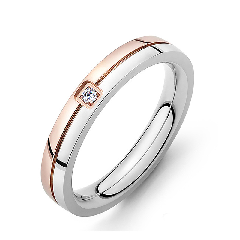 欧美简约拼色镶钻情侣对戒 潮流时尚钛钢戒指厂家批发不锈钢指环