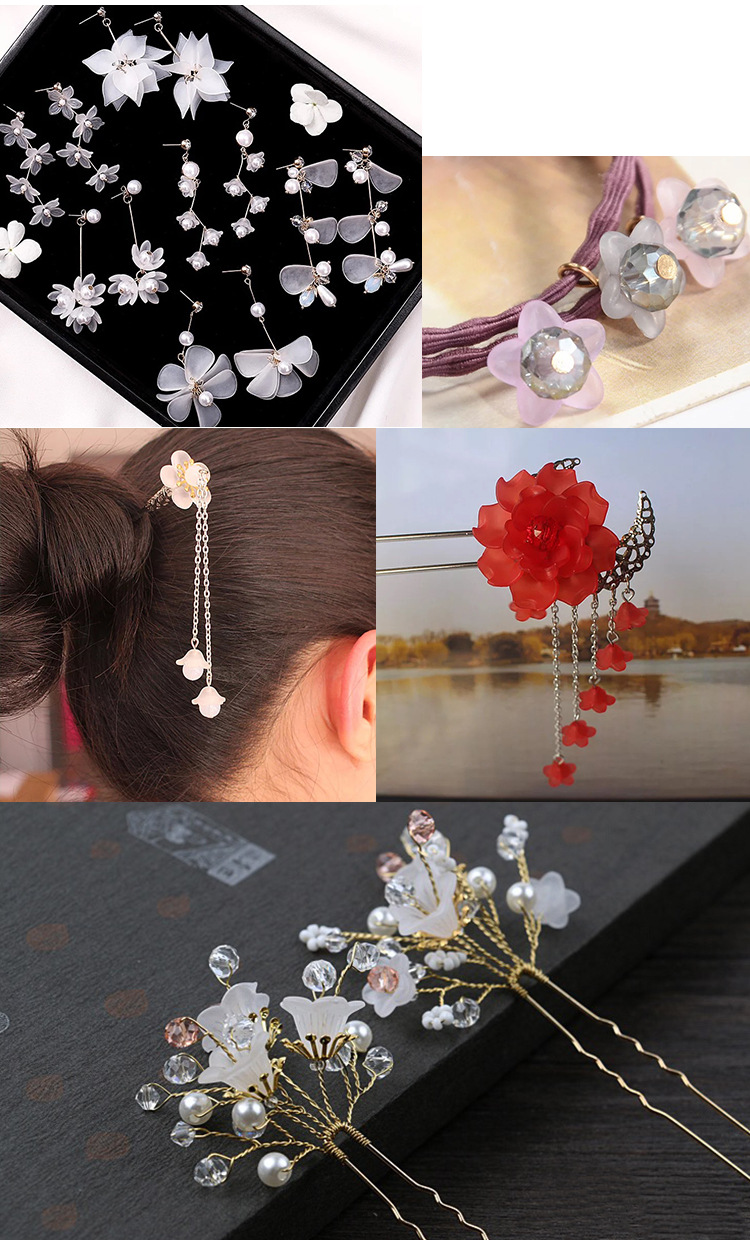 古装发簪手工磨砂花簪子花托 DIY配件饰品材料 塑料亚克力小花朵详情图8