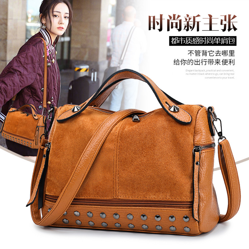 Foreign trade Female bag Soft leather rivet Handbag Occident fashion Sander Car Pack lady One shoulder Diagonal package High-capacity