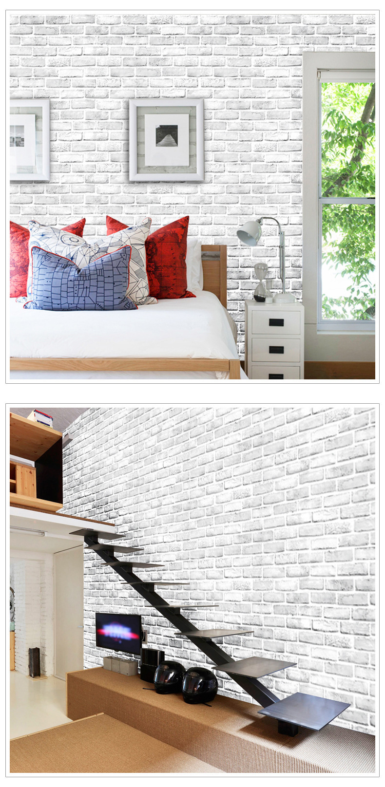 Modern White Brick Living Room Bedroom Cabinet Dining Room Bedroom Dress Up With Glue Wallpaper Stickers display picture 3