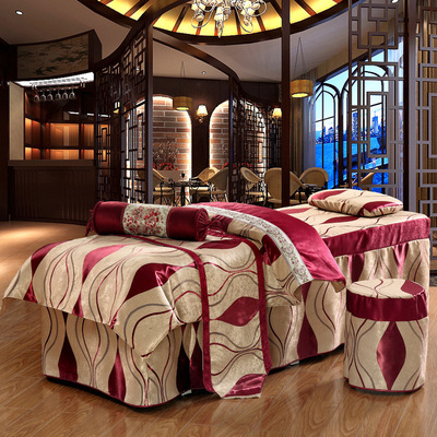 高档美容床罩四件套 纯棉美容院床罩按摩美体床专用四件套 可订做|ru