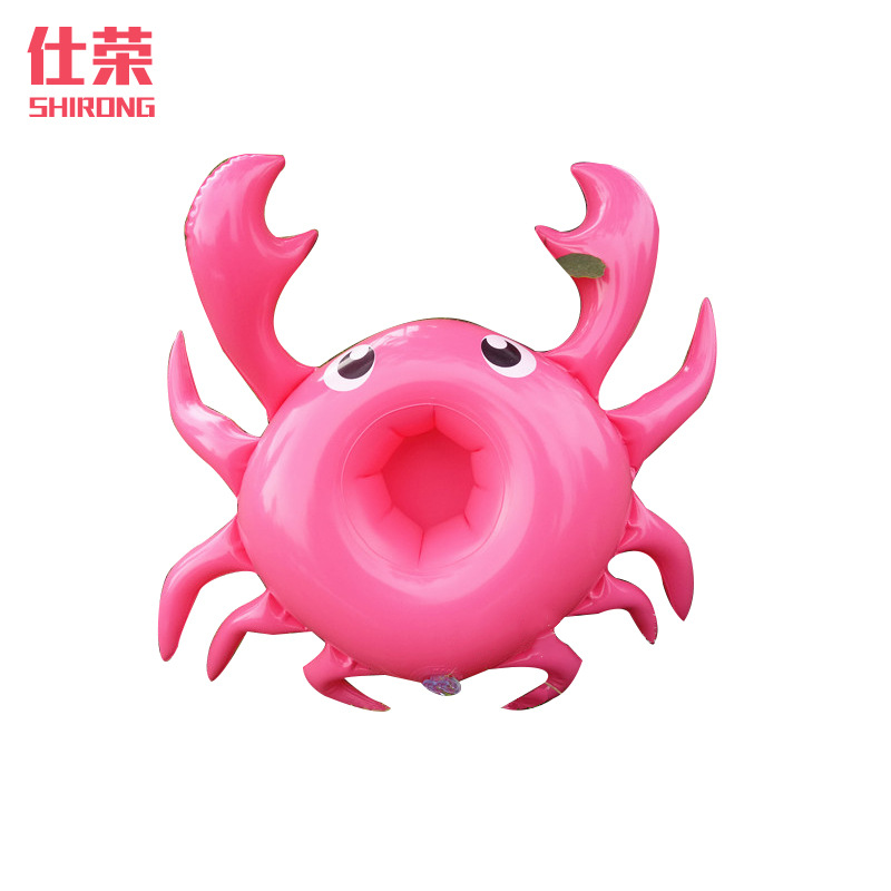 PVC inflatable cup holder with crab design, cute crab-themed floating cup holder for water sports.