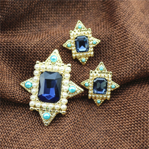 Antique sapphire pearl brooch necklace pendant 925 silver needle earrings ear clip set Qingdao