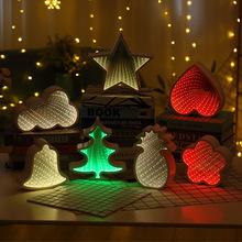 跨境爆款隧道燈 LED聖誕樹造型燈愛心鏡面燈菠蘿 五角星3d小夜燈