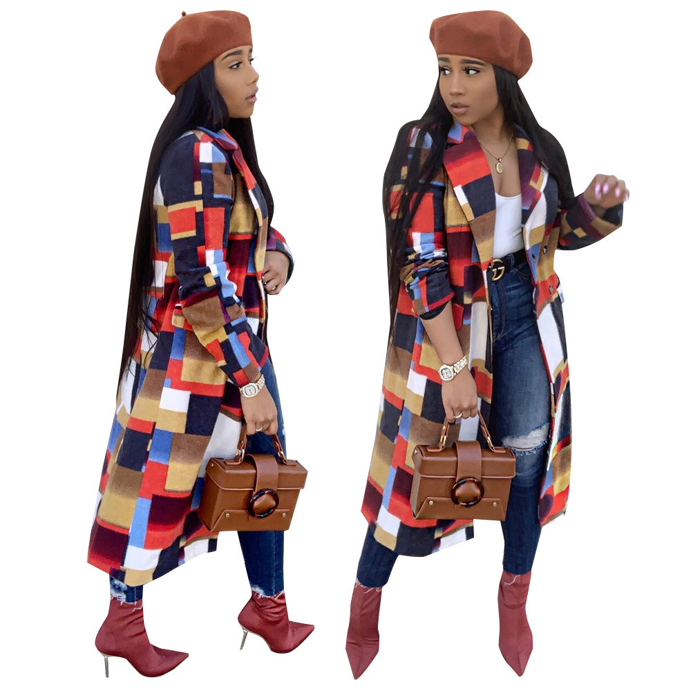 S3498 European and American Women have more cash than can be accounted for leisure time fashion Europe and America Classic plaid woolen overcoat