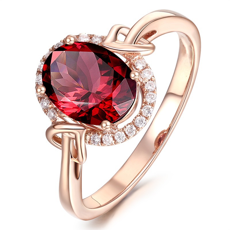Wish AliExpress European and American Luxury Ruby Diamond Ring Plated 18K Rose Gold Red Crystal Proposal Ring