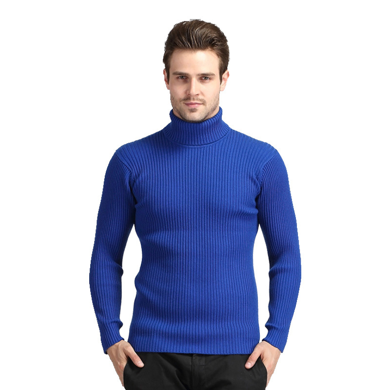 Men's winter pullover sweater men's solid color slim-fit turtleneck thick men's knitwear men's_voghion.com