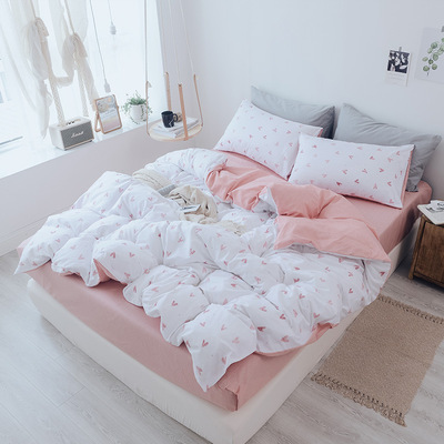 2018秋季新款全棉四件套 纯棉ins风小清新床上用品套件床笠4件套