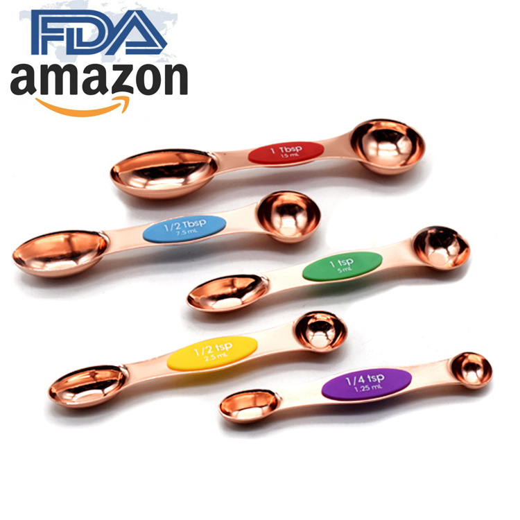 baking tool Stainless steel Double head Measuring spoon Five-piece Graduation Measuring spoon Imitation gold plating Plated copper Measuring spoon