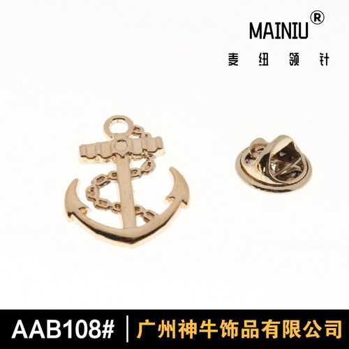 AAB108#Korean trendy metal anchor collar pin/men's suit pin wholesale navy style small brooch