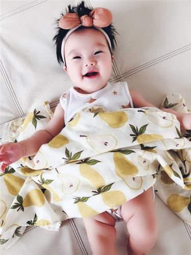 Reactive printed bamboo cotton gauze blanket gauze wrap gauze swaddling towel play mat baby blanket