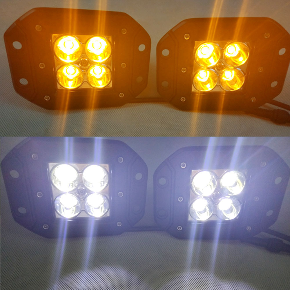 24w 双色 牧马人嵌入式工作灯2pods 12V 24V白黄led工作灯带爆闪