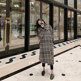 处理秋冬季新品中长款千鸟格宽松显瘦加厚开衫貂绒大衣毛呢外套