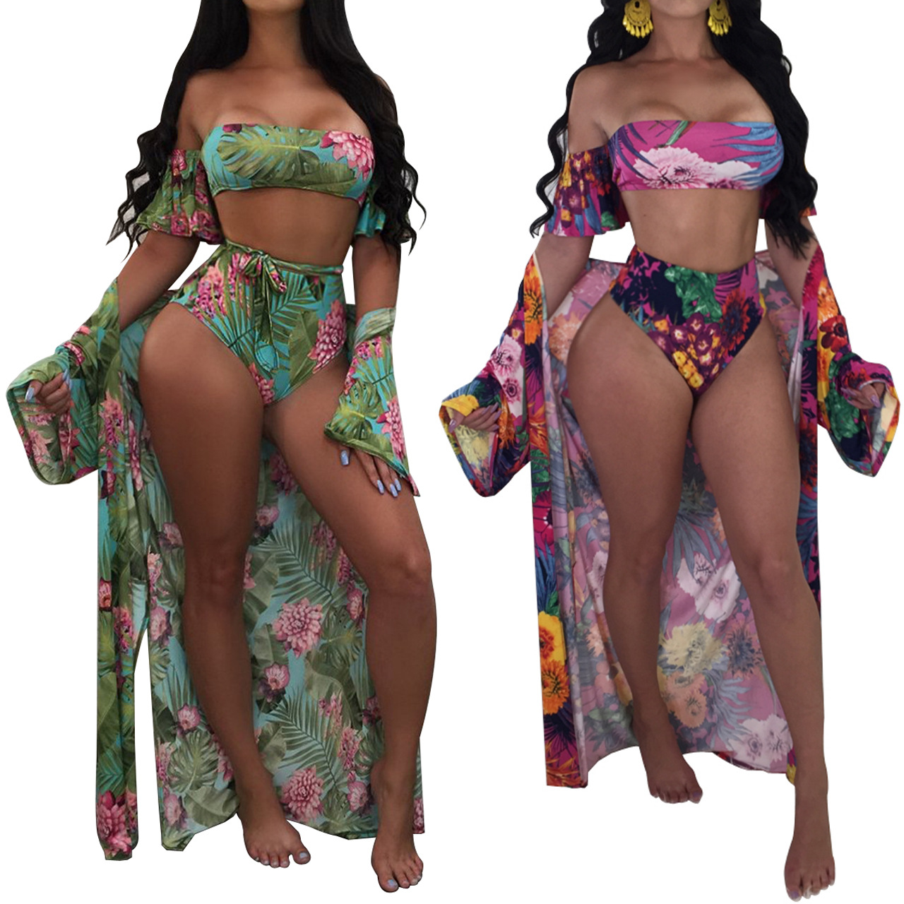 Traje De Baño De Una Pieza De Las Mujeres 2018 De Playa Sexy Bikinis Conjunto De Baño Tallas Grandes Sling Traje De Baño + Playa De Manga Larga Cubrir El