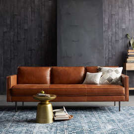 新古典复古双人三人四人位黑色皮沙发客厅整装北欧小户型简欧家具