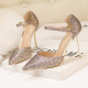 9219-77 European and American style high heels, stiletto, high heels, shallow, pointed, shiny hollowed-out sandals