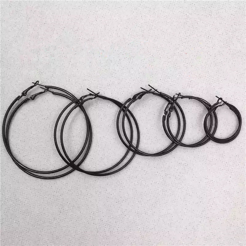 日韩简单时尚个性黑色大小圈耳环圆圈耳坠耳饰2元店饰品批发