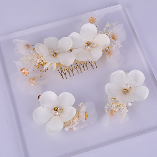 Hairpin hair clip hair accessories for women flower headdress hay white hair comb hair set wedding dress accessories