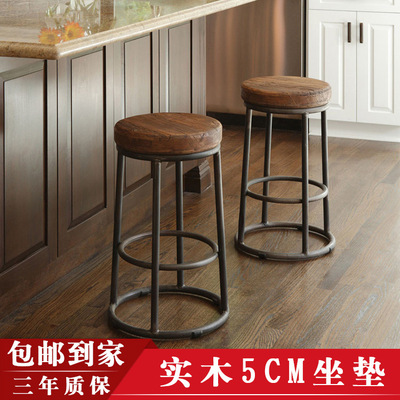 美式鐵藝實木吧台椅簡易家用高腳椅子吧凳酒吧椅創意前台椅