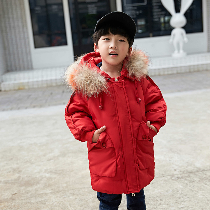 2019新款韩版儿童羽绒服男童女童中长款加厚宝宝白鸭绒童装外套