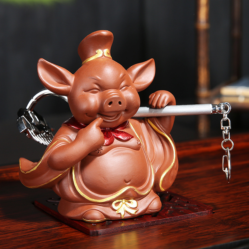 猪八戒茶宠摆件精品紫砂小和尚茶玩茶道汽车装饰车载用品创意摆件