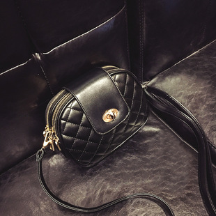 Shoulder bag, polyurethane one-shoulder bag with diamond pattern, 2018, Korean style