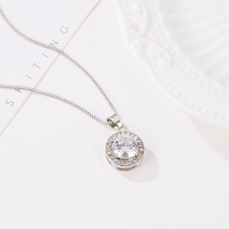 new jewelry fashion temperament necklace earrings two-piece geometric round zircon suit earrings pen