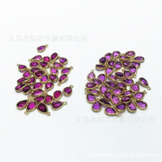 8*10mm铜包边水滴形玫红色宝石稀土玻璃包边水滴DIY饰品铜配件