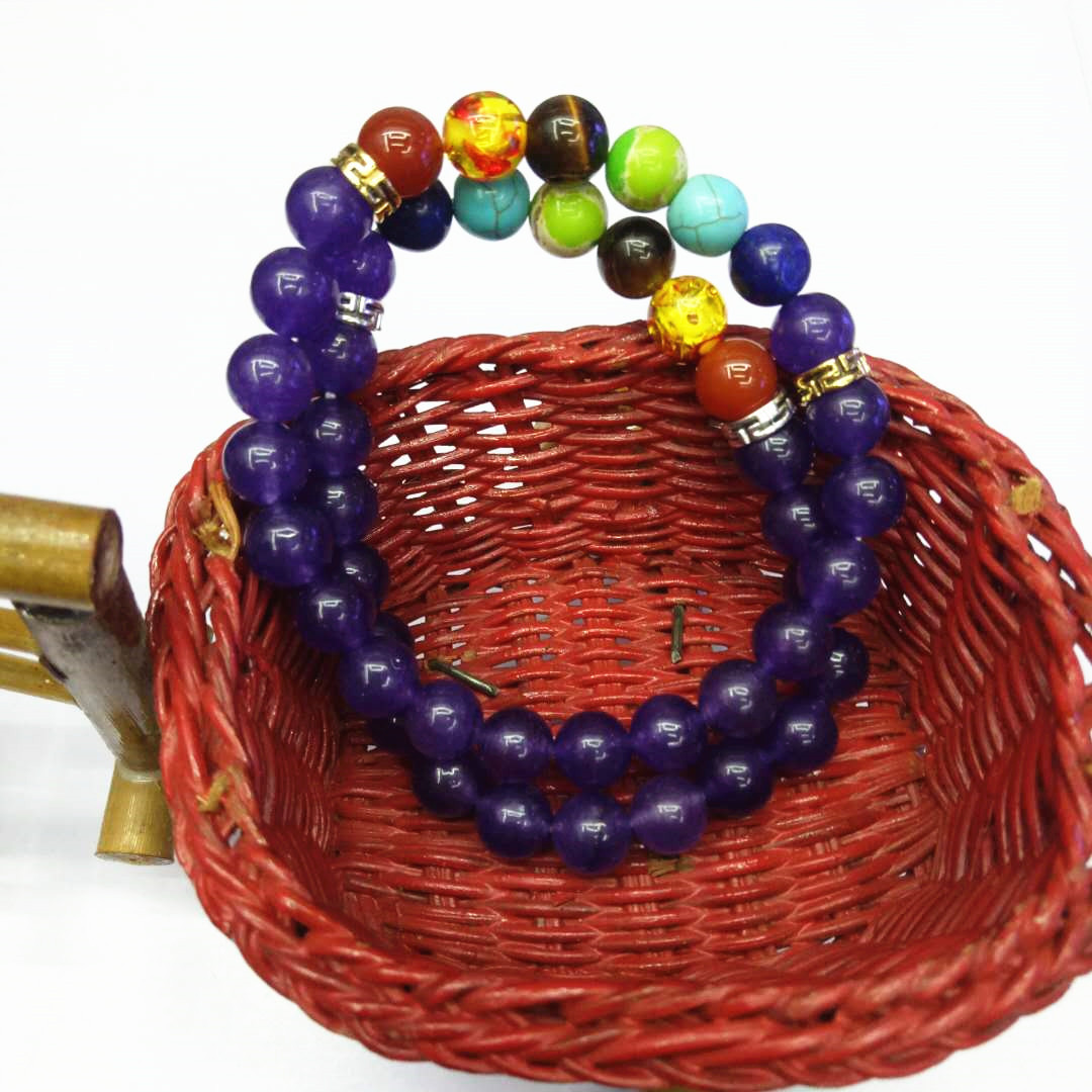 Wholesale factory direct sales of popular seven-chakra purple crystal bracelets, yoga energy bracelets and natural stone combination bracelets in Europe and America detail image 3
