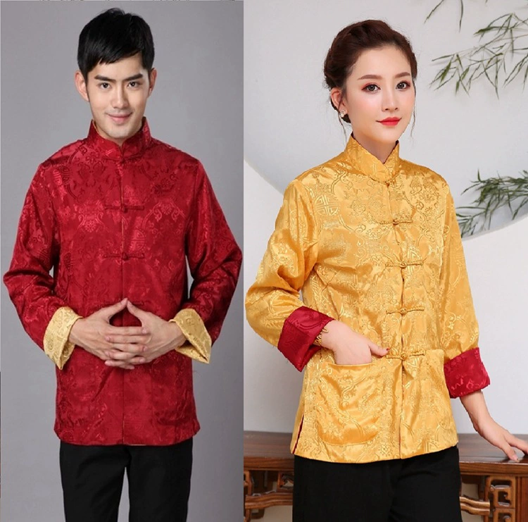 Двусторонний двусторонний шелковый костюм на весну, осень и зиму, женская пара, праздничная фотография, топ с длинными рукавами, китайский костюм Тан, этническая одежда