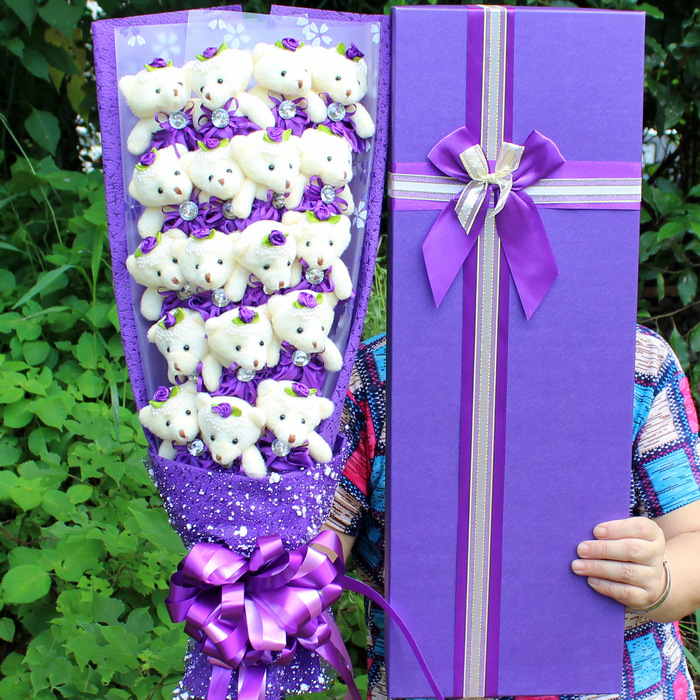 18小熊花束泰迪熊卡通花束精美礼盒送毕业生日七夕情人节礼物