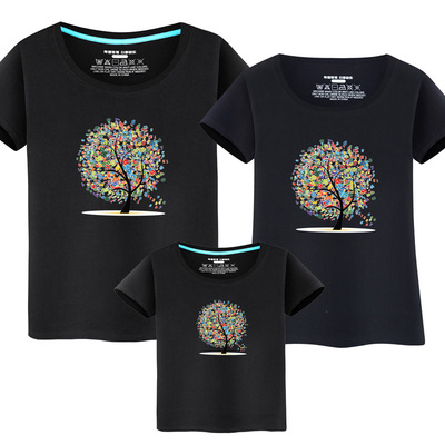 2022年新款韩版纯棉大码亲子装夏装一家三口母子装短袖T恤 数字树|ru