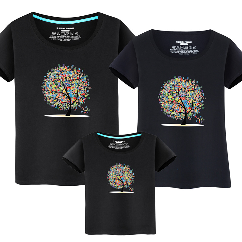 2022年新款韩版纯棉大码亲子装夏装一家三口母子装短袖T恤 数字树|ru