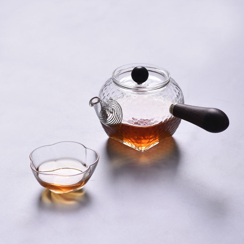 High temperature resistance thickening Glass The wood Kungfu Online tea set Tea ceremony filter Flowers Teapot