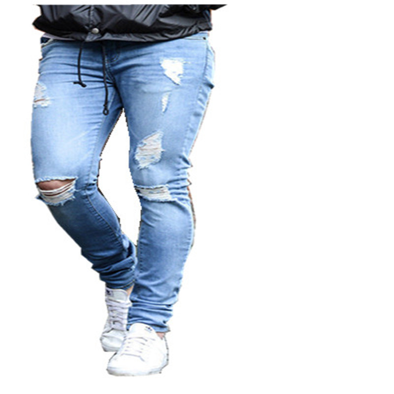 New Men's Skinny Jeans Slim Fit Jeans European Men's Ripped Washed Jeans Trousers_voghion.com
