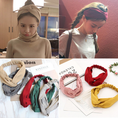 the republic of korea overlapping Elastic Hair band knitting Autumn and winter Hair hoop Suede Headband lady Hairdressing Korean Edition Headdress wholesale