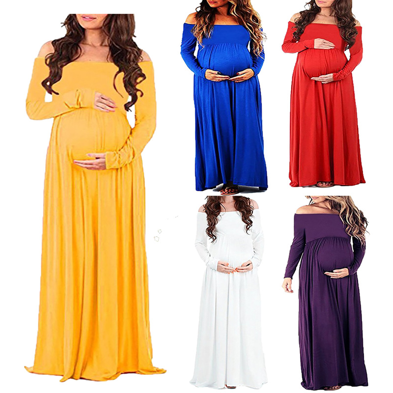 European and American maternity dress photo photo sexy one-word collar long sleeve slim tail dress 8979
