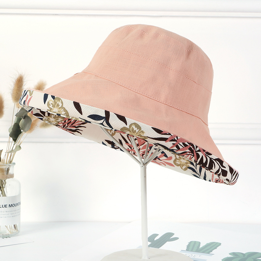 Summer Season Women's Basic Solid Color Printing Big Eaves Bucket Hat