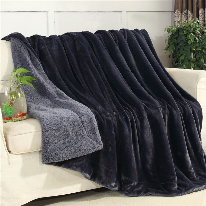 Autumn and winter solid color double-layer lamb velvet blanket thickened warm nap blanket single and double flais gift small blanket
