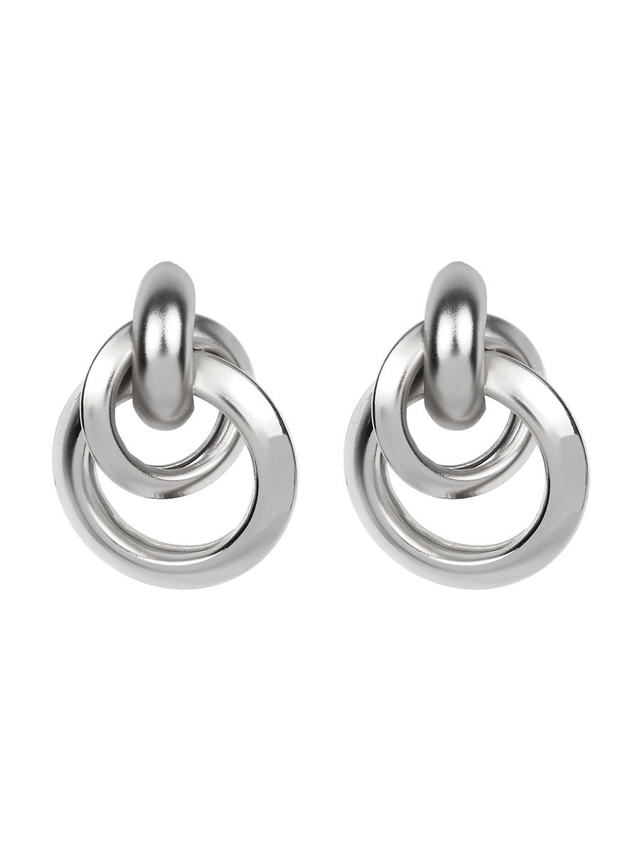 10g Weight No Inlaid Inlay Material Earrings Classification Birthday, Festival Occasion Women'S Gender Fashion Style Gold, Silver, Black Color Korean Metal Ring Interlaced Earrings 3