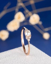 臻荣wish新款镀18k玫瑰金珍珠戒指 欧美925银手饰品跨境一件代发