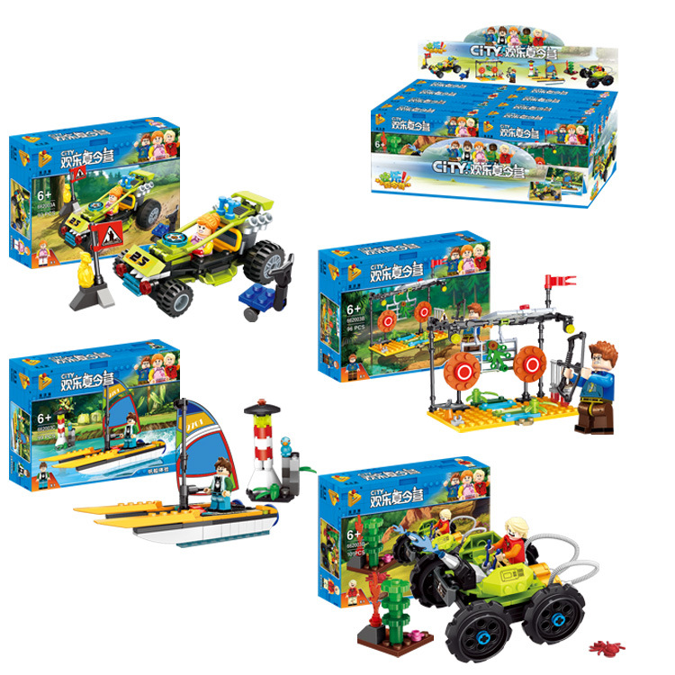 Los City Summer Camp Building blocks Puzzle Assemble Mosaic Plastic DIY student Science and Education Child toy wholesale