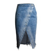 Unedged split pack hip denim irregular tassel high waist skirt  