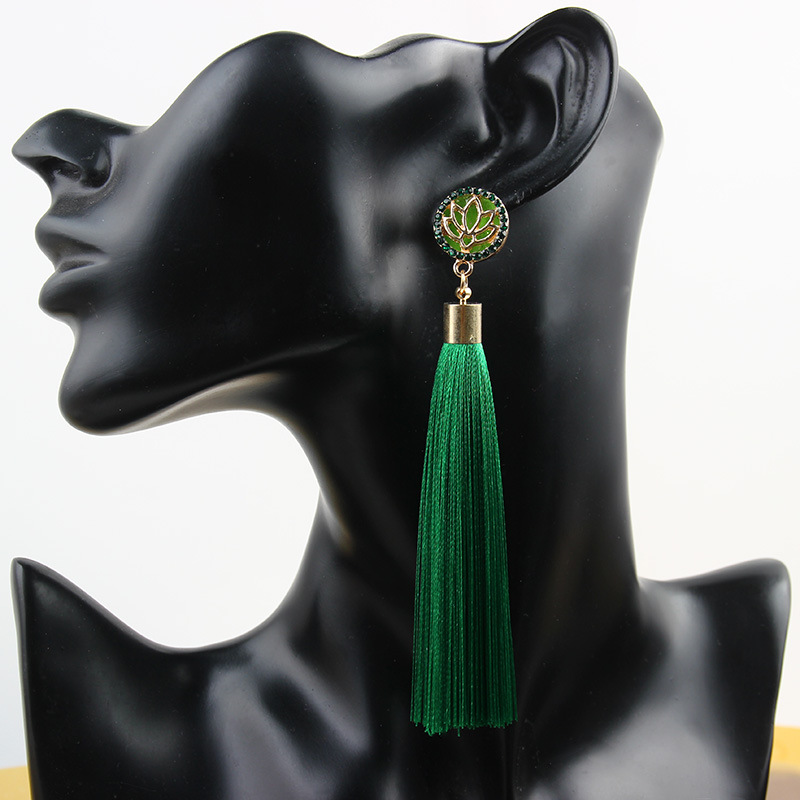 European And American Fashion Exaggerated Long Lotus Flower Tassel Earrings Women display picture 2