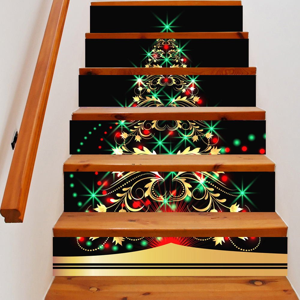 画谷墙画装饰6片楼梯贴闪亮圣诞树亚马逊货源跨境货源