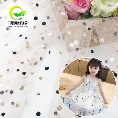 春夏季新款 网纱刺绣圆点绣花布 女童装时装连衣裙面料厂家批发