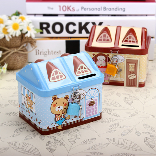 Creative cartoon house with lock piggy bank children's gift sketch student change storage jar kindergarten activity gift